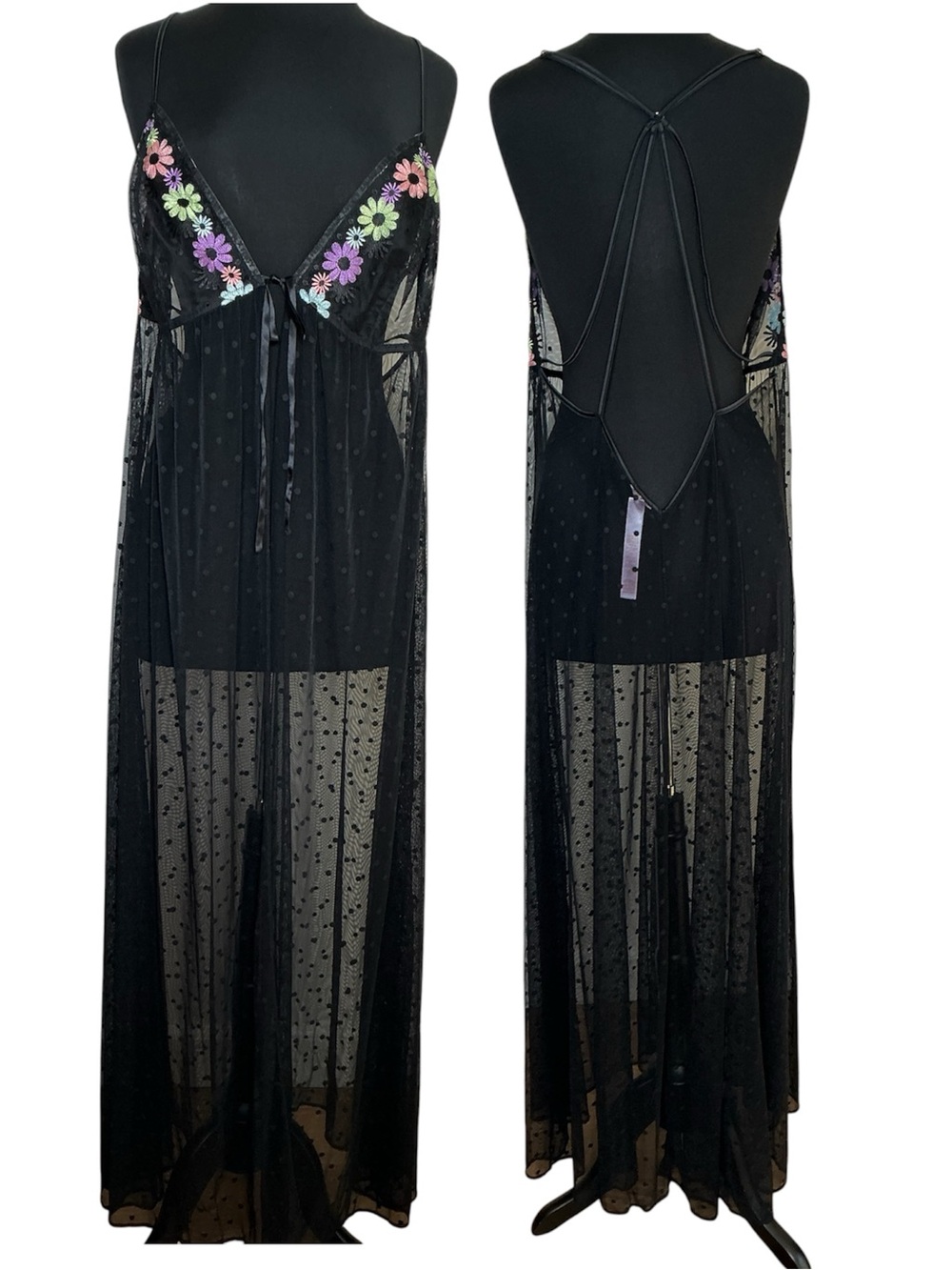 Savage X Fenty Lingerie Sheer Black with Embroidered Floral Trim Size 2X